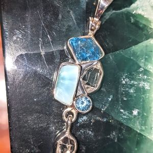Herkimer diamond, larimar, aquamarine pendant